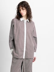 French Connection Brown Cambria Cotton Striped Shirt - Image 1 of 4