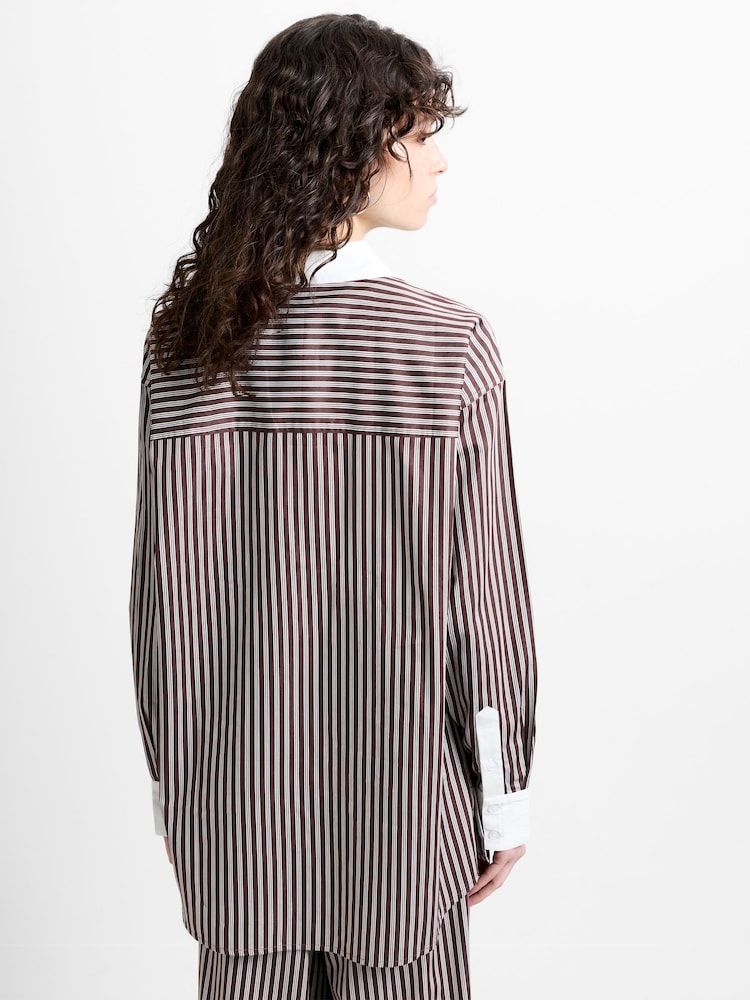 French Connection Brown Cambria Cotton Striped Shirt - Image 2 of 4