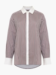 French Connection Brown Cambria Cotton Striped Shirt - Image 4 of 4