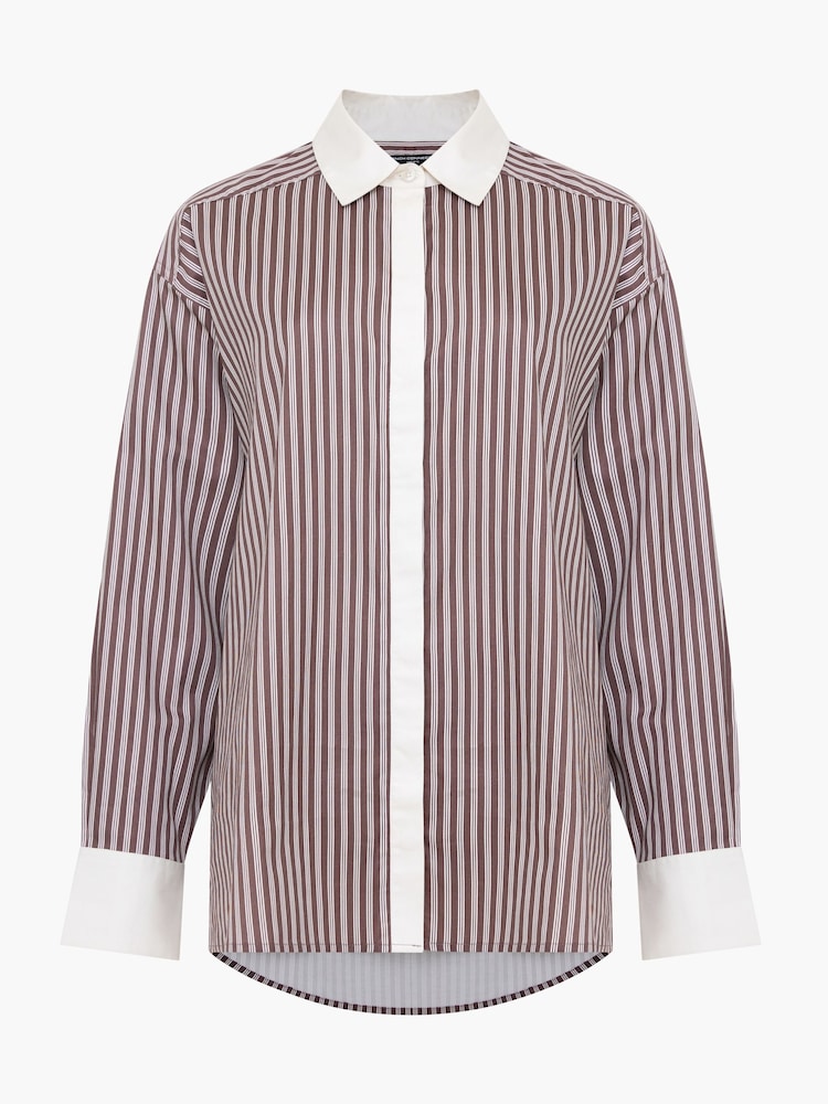 French Connection Brown Cambria Cotton Striped Shirt - Image 4 of 4