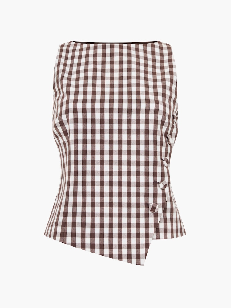 French Connection Brown Lexi Suiting Asymmetric Button Top - Image 6 of 6