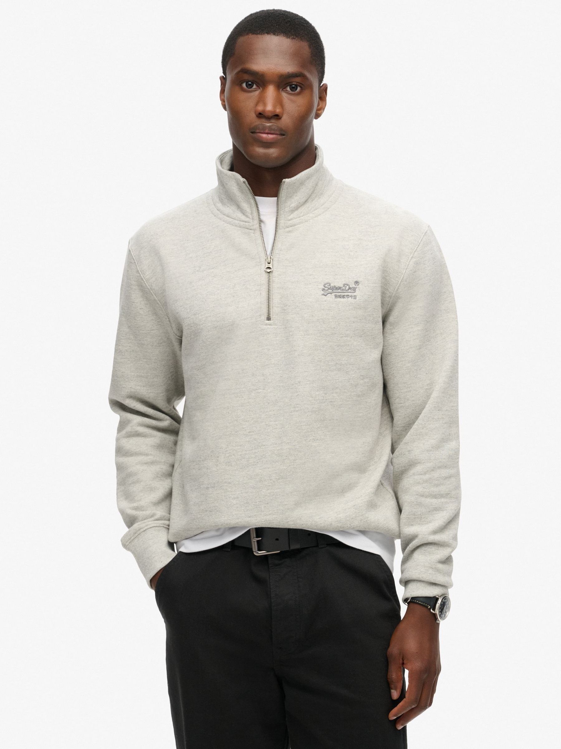 Superdry Essential Logo Half Zip Sweat - Grey - Image 3