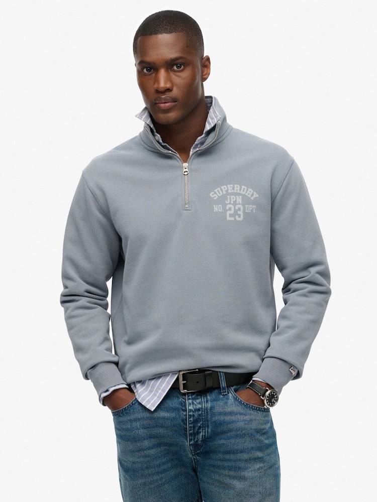 Superdry Blue Athletic Essentials Half Zip Sweatshirt - Image 1 of 6