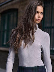 Charcoal Grey Premium Wool Roll Neck Long Sleeve T-Shirt - Image 1 of 4