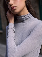Charcoal Grey Premium Wool Roll Neck Long Sleeve T-Shirt - Image 4 of 4