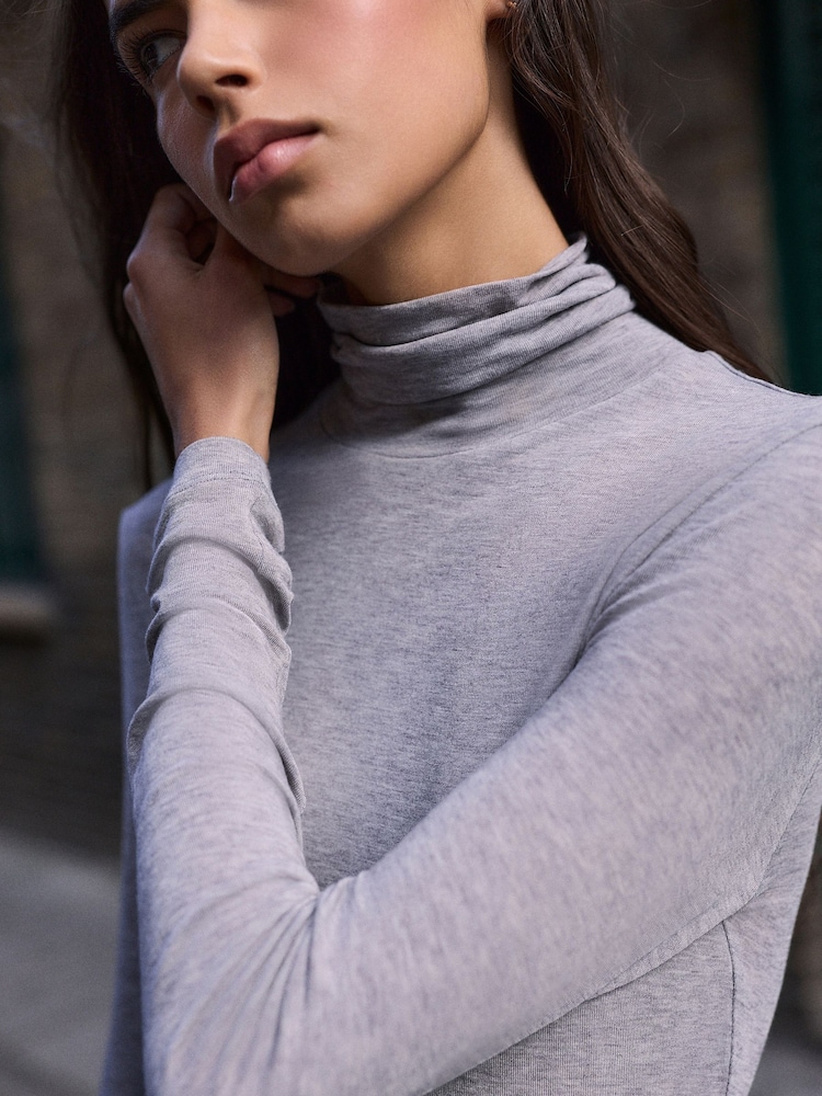 Charcoal Grey Premium Wool Roll Neck Long Sleeve T-Shirt - Image 4 of 4 Charcoal Grey Premium Wool Roll Neck Long Sleeve T-Shirt - Image 4 of 4