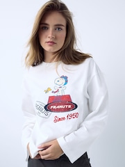 White Snoopy Licence Graphic Crew Neck Long Sleeve Top - Image 1 of 6