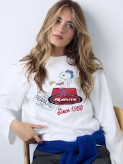 White Snoopy Licence Graphic Crew Neck Long Sleeve Top - Image 3 of 6