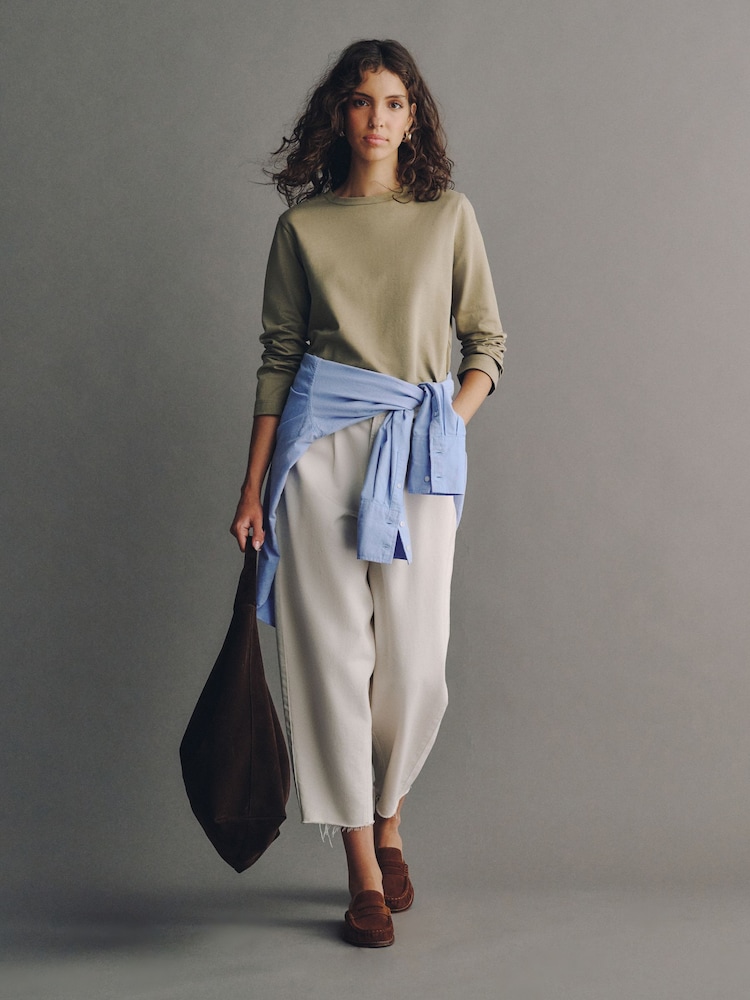 카키 그린 - Cropped Boxy Long Sleeve Heavyweight T-Shirt - 4의 이미지 2