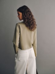 카키 그린 - Cropped Boxy Long Sleeve Heavyweight T-Shirt - 4의 이미지 3