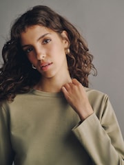 카키 그린 - Cropped Boxy Long Sleeve Heavyweight T-Shirt - 4의 이미지 4