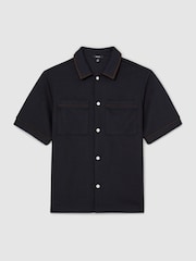 Reiss Navy Weaver Textured Piped Short-Sleeve Shirt - Image 2 of 7