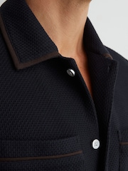 Reiss Navy Weaver Textured Piped Short-Sleeve Shirt - Image 5 of 7