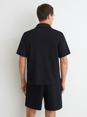Reiss Navy Weaver Textured Piped Short-Sleeve Shirt - Image 6 of 7