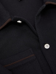 Reiss Navy Weaver Textured Piped Short-Sleeve Shirt - Image 7 of 7