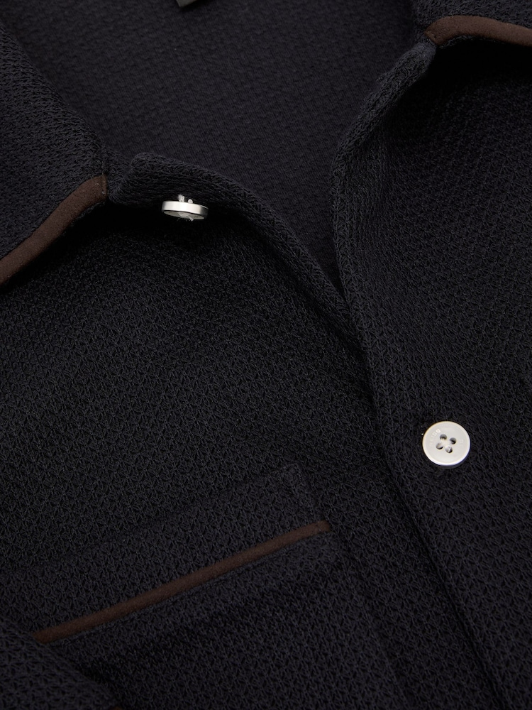 Reiss Navy Weaver Textured Piped Short-Sleeve Shirt - Image 7 of 7