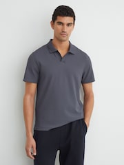 Reiss Airforce Blue Dover Textured Open-Collar Polo Shirt - Image 1 of 6
