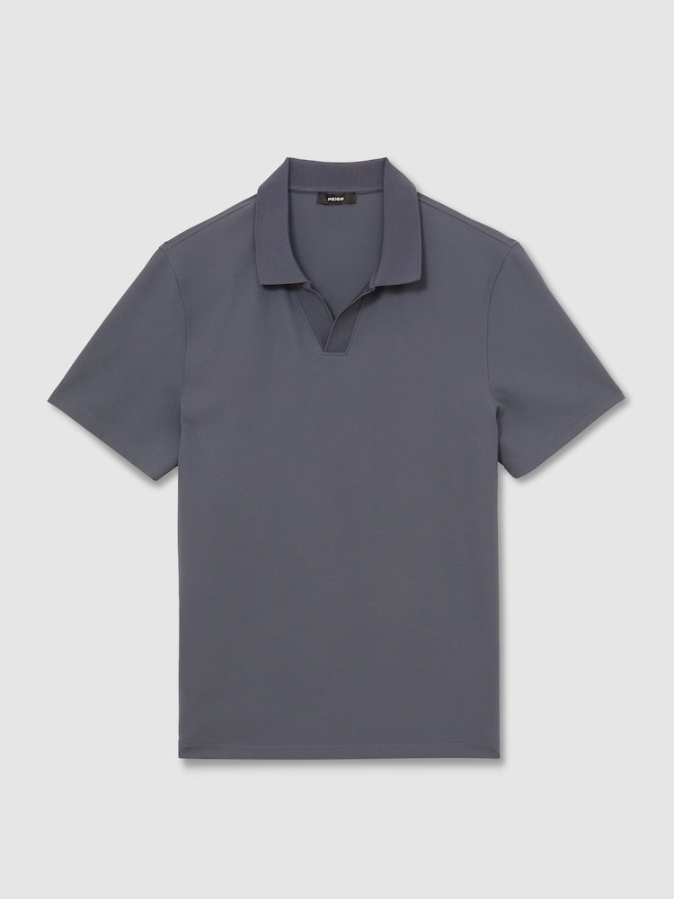 Reiss Airforce Blue Dover Textured Open-Collar Polo Shirt - Image 2 of 6 Reiss Airforce Blue Dover Textured Open-Collar Polo Shirt - Image 2 of 6