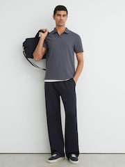 Reiss Airforce Blue Dover Textured Open-Collar Polo Shirt - Image 4 of 6