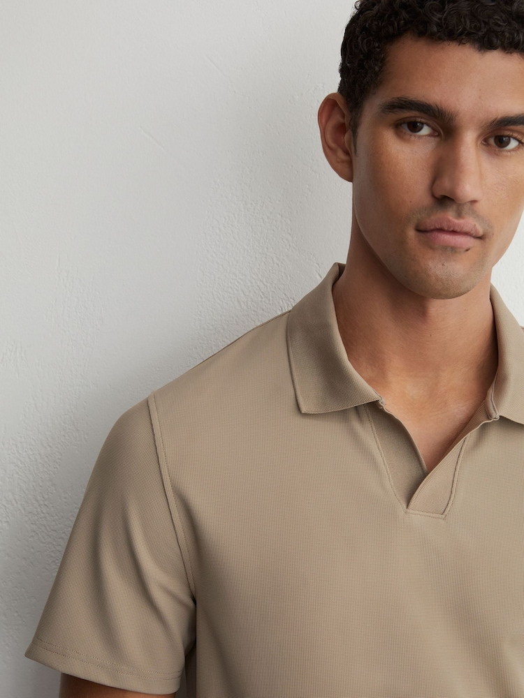 Reiss Stone Dover Textured Open-Collar Polo Shirt - Image 1 of 6 Reiss Stone Dover Textured Open-Collar Polo Shirt - Image 1 of 6