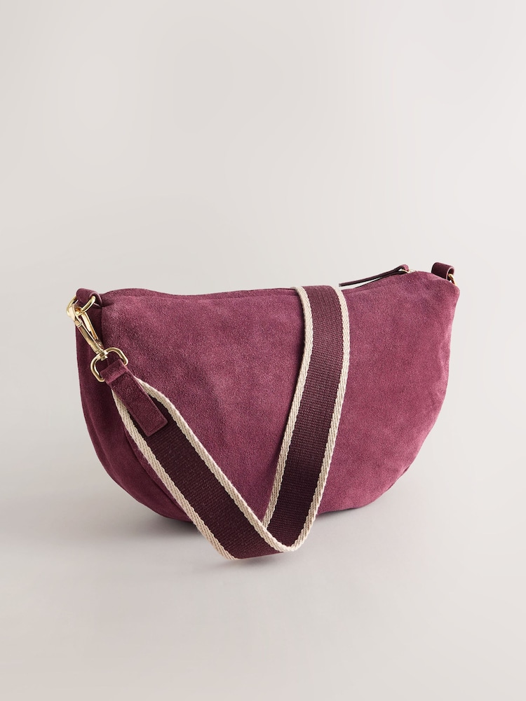 Berry Red Suede Sling Cross-Body Bag - Image 1 of 5 Berry Red Suede Sling Cross-Body Bag - Image 1 of 5