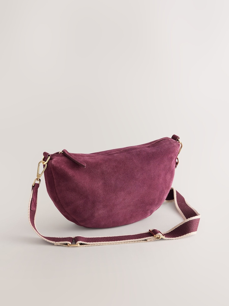 Berry Red Suede Sling Cross-Body Bag - Image 2 of 5 Berry Red Suede Sling Cross-Body Bag - Image 2 of 5