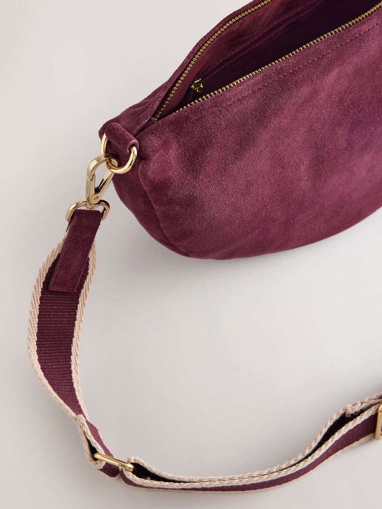 Berry Red Suede Sling Cross-Body Bag - Image 5 of 5 Berry Red Suede Sling Cross-Body Bag - Image 5 of 5
