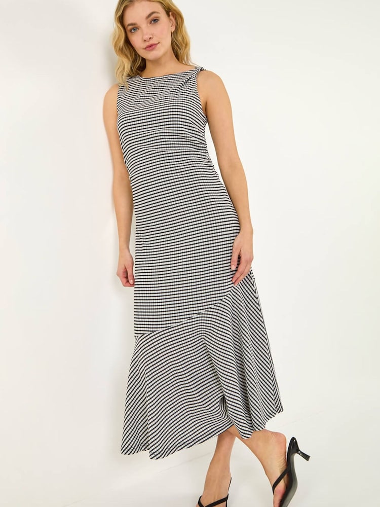 Roman Black Gingham Asymmetric Midi Dress - Image 1 of 5