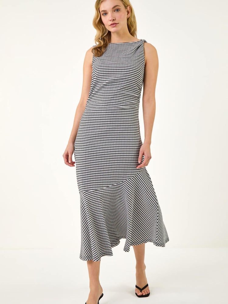 Roman Black Gingham Asymmetric Midi Dress - Image 2 of 5