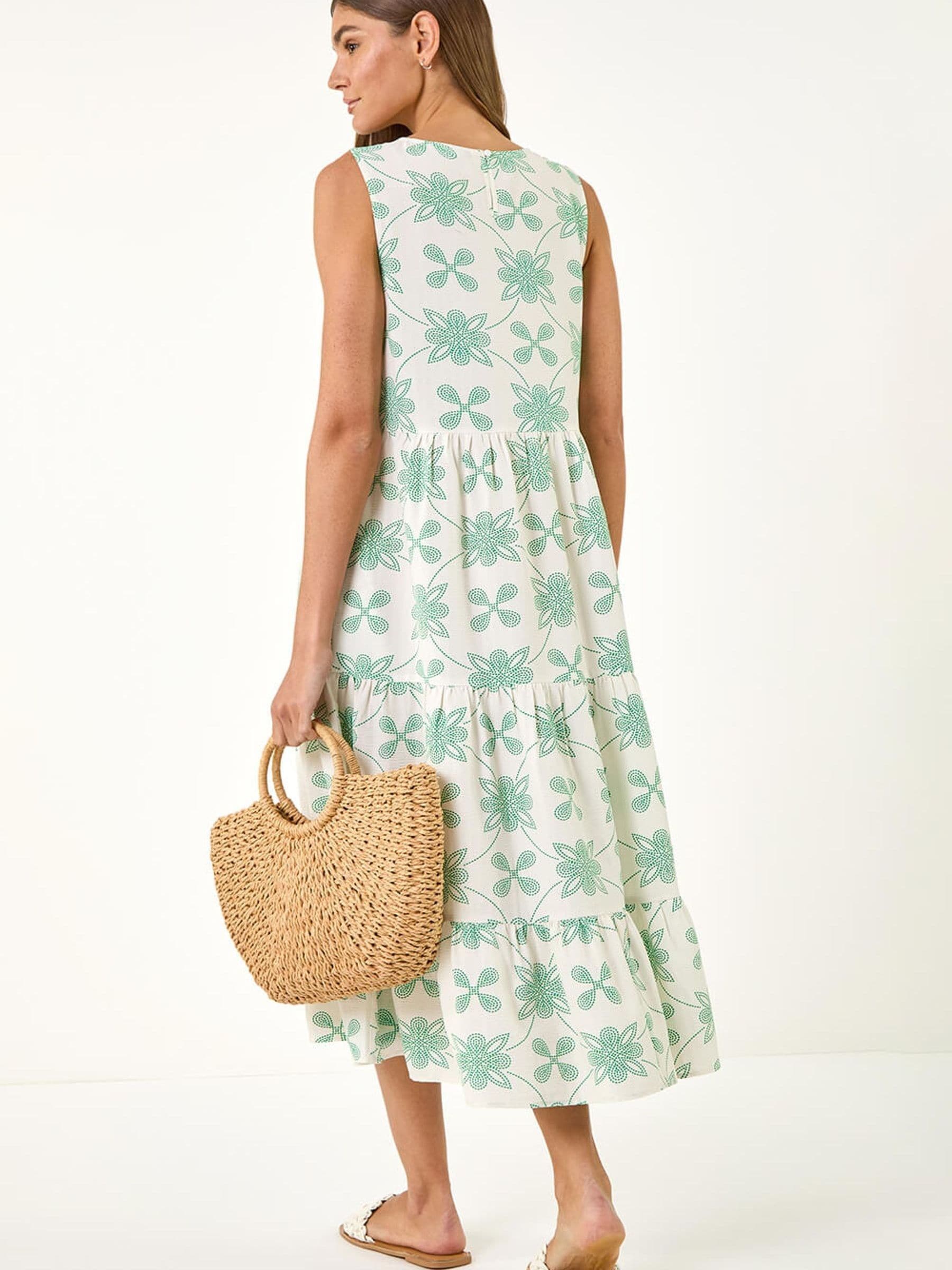 Roman Women's White Floral Motif Midi Dress