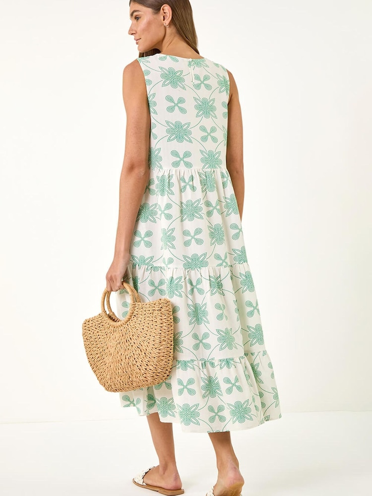 Roman White Floral Motif Midi Dress - Image 1 of 5