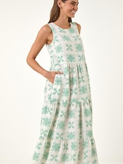 Roman White Floral Motif Midi Dress - Image 2 of 5