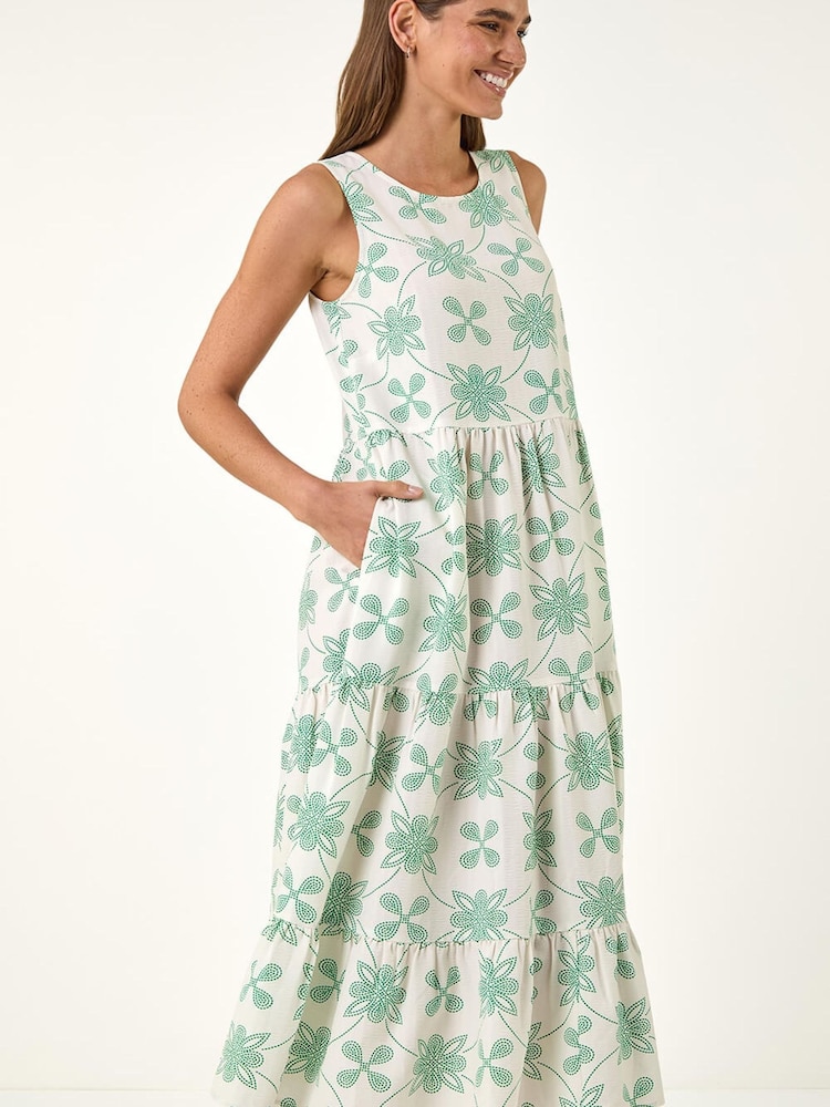 Roman White Floral Motif Midi Dress - Image 2 of 5
