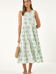 Roman White Floral Motif Midi Dress - Image 3 of 5