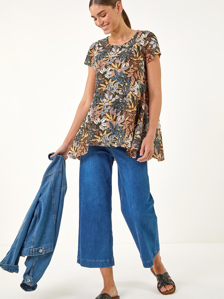 Roman Green Floral Lace Puff Print Tunic Top - Image 1 of 5