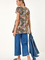 Roman Green Floral Lace Puff Print Tunic Top - Image 3 of 5