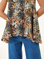 Roman Green Floral Lace Puff Print Tunic Top - Image 5 of 5