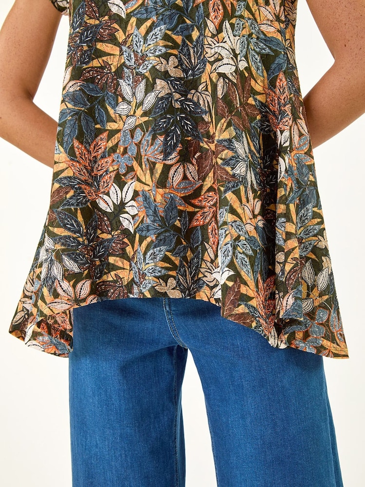 Roman Green Floral Lace Puff Print Tunic Top - Image 5 of 5