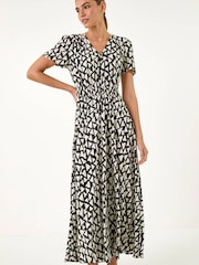 Roman Black Geo Print V-Neck Maxi Dress - Image 2 of 5