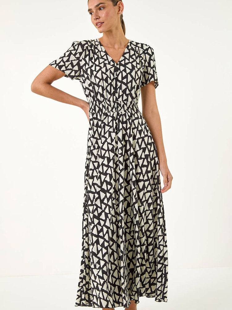 Roman Black Geo Print V-Neck Maxi Dress - Image 2 of 5