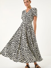 Roman Black Geo Print V-Neck Maxi Dress - Image 3 of 5