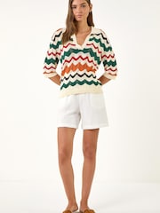 Roman White Collar Wave Stripe Knit Top - Image 2 of 5