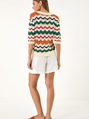 Roman White Collar Wave Stripe Knit Top - Image 3 of 5