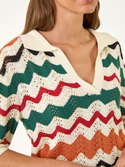 Roman White Collar Wave Stripe Knit Top - Image 5 of 5