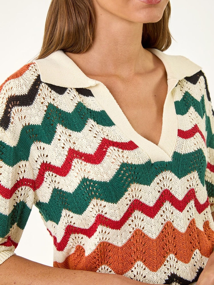 Roman White Collar Wave Stripe Knit Top - Image 5 of 5