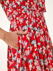 Roman Red Floral Print Button Midi Dress - Image 5 of 5