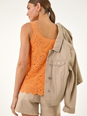 Roman Orange Cotton Crochet Knit Vest Top - Image 4 of 5
