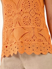 Roman Orange Cotton Crochet Knit Vest Top - Image 5 of 5