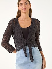Roman Black Waterfall Popcorn Knitted Cardigan - Image 1 of 5