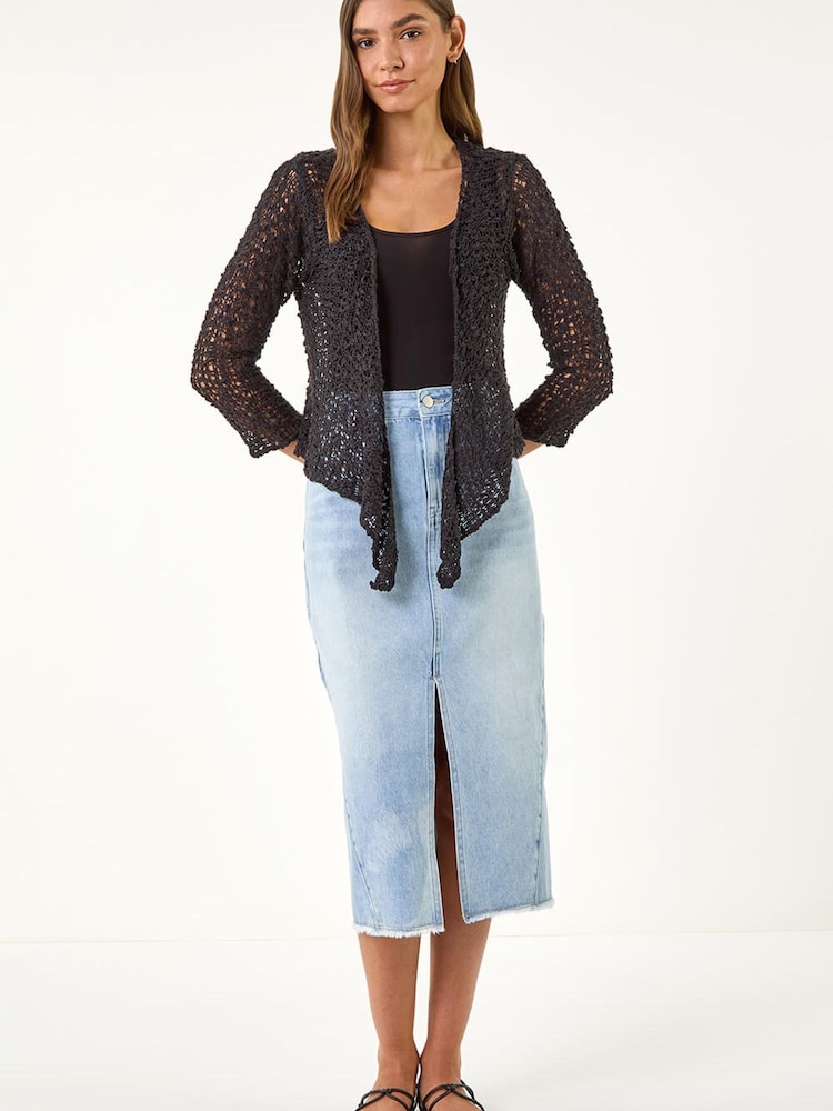 Roman Black Waterfall Popcorn Knitted Cardigan - Image 2 of 5